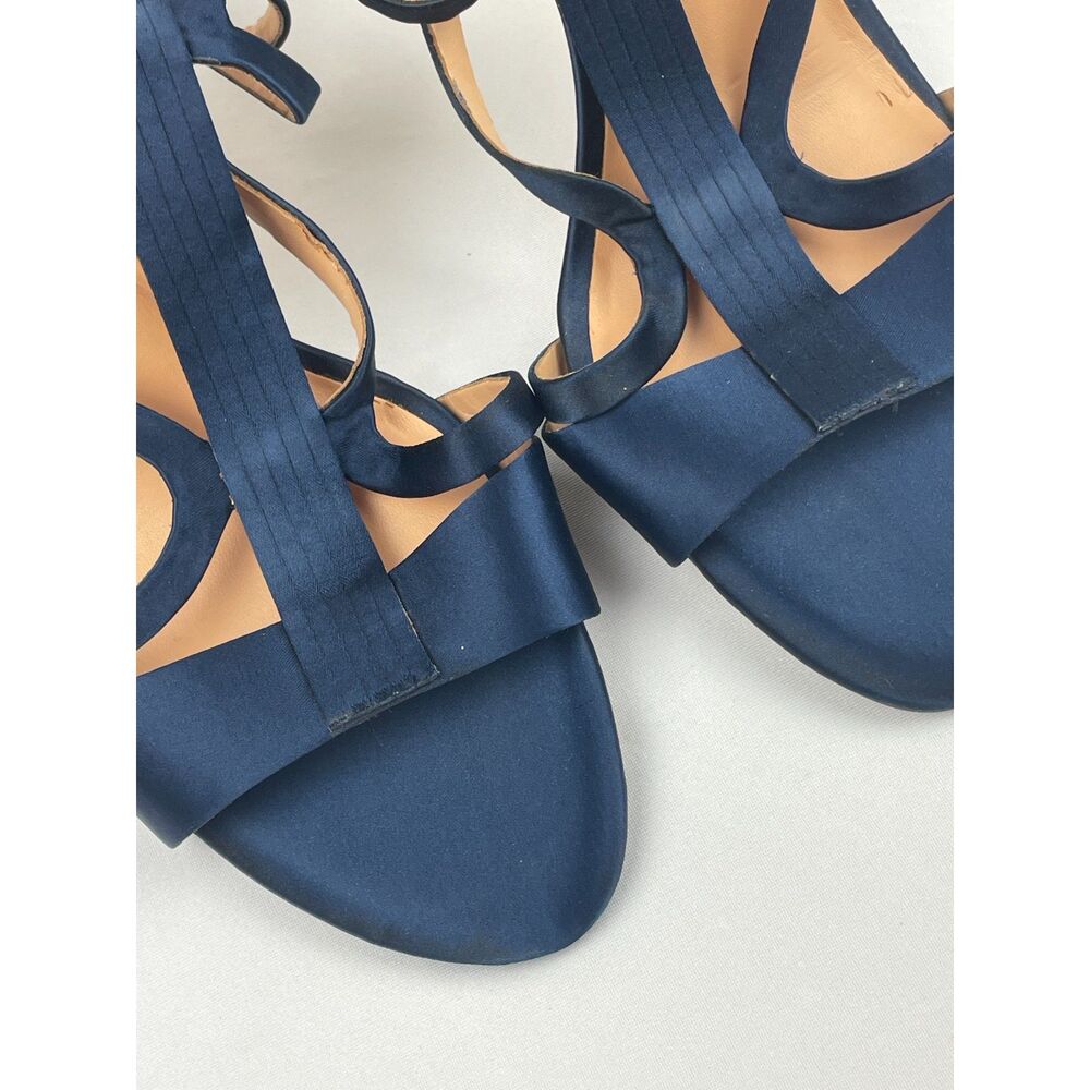 ~ NEW* 10 Halston Heritage Bette Strappy Stiletto Heels Blue Navy Satin Pumps*